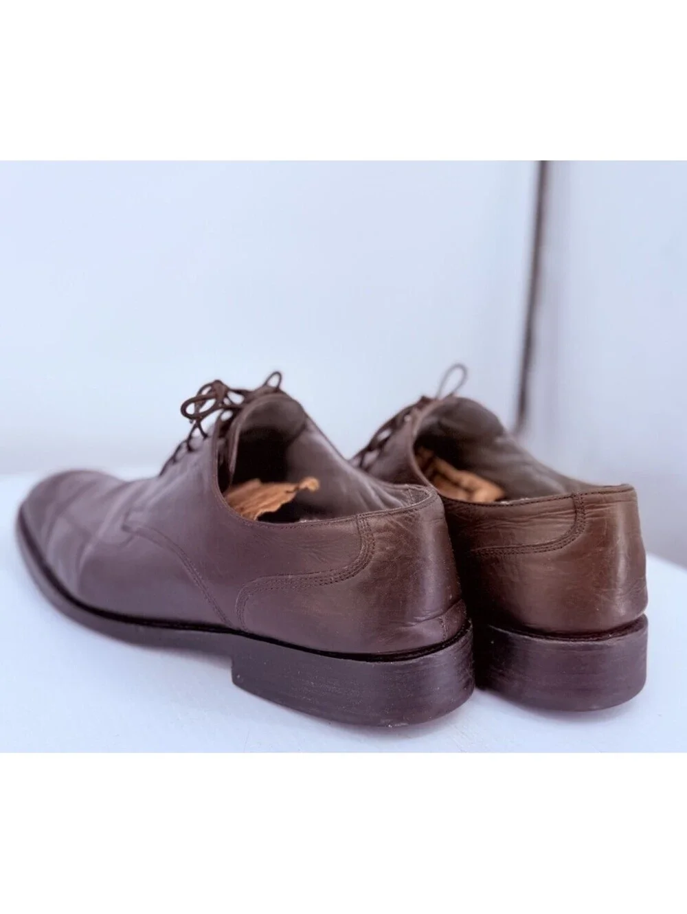 Kenneth Cole New York Men 13 Brown Leather Dress Shoes Made Romania Silver Tech
